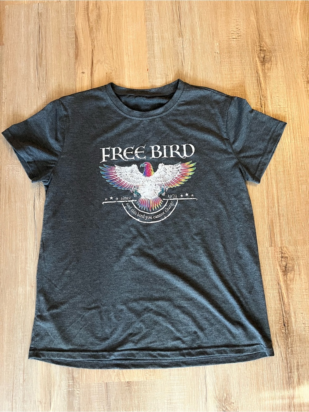 Free Bird Charcoal Graphic Tee with Multicolor Eagle - Unbranded